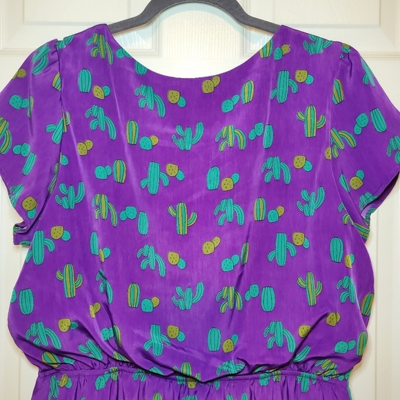 Peach California Cactus Print XL Purple blouson dress - Picture 6 of 10